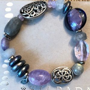 Silpada Purple Amethyst Stone Canyon Stretch Bracelet 925 Sterling Silver Beads